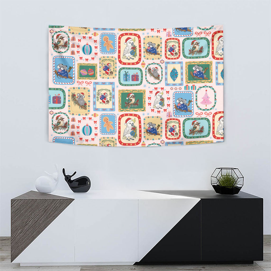 Australia Wildlife Christmas Stamp Tapestry Pink Aussie Native Animal Seamless Pattern