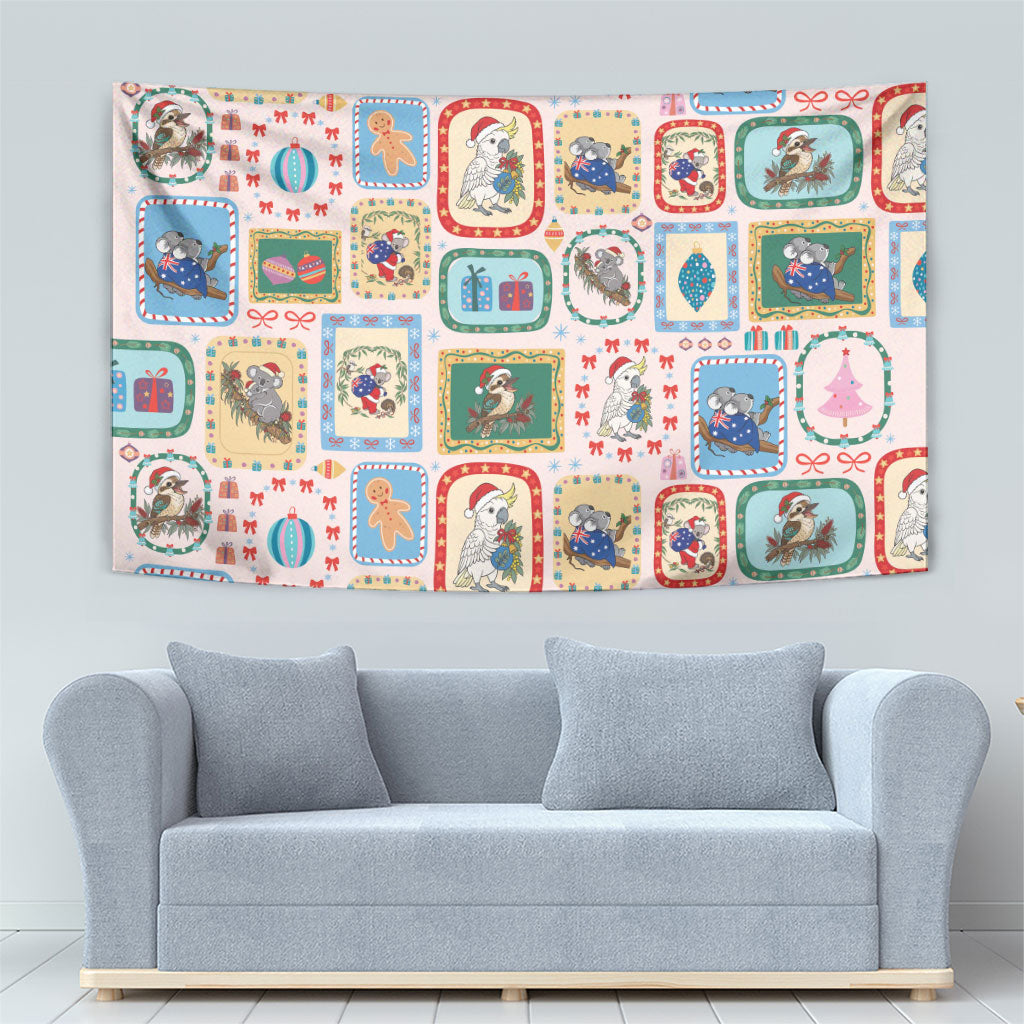 Australia Wildlife Christmas Stamp Tapestry Pink Aussie Native Animal Seamless Pattern