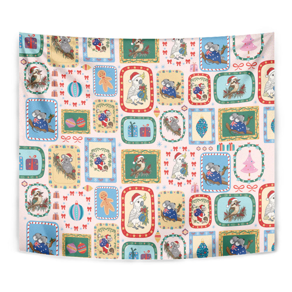 Australia Wildlife Christmas Stamp Tapestry Pink Aussie Native Animal Seamless Pattern