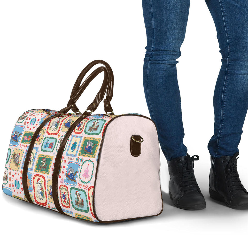 Australia Wildlife Christmas Stamp Travel Bag Pink Aussie Native Animal Seamless Pattern