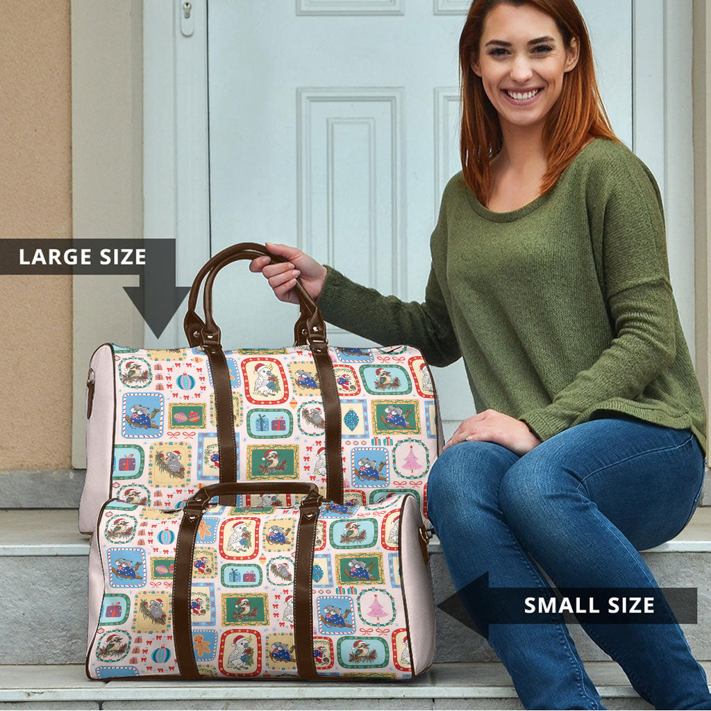 Australia Wildlife Christmas Stamp Travel Bag Pink Aussie Native Animal Seamless Pattern