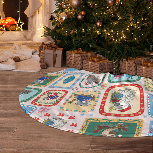 Australia Wildlife Christmas Stamps Tree Skirt Pink Aussie Native Animal Seamless Pattern