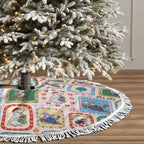 Australia Wildlife Christmas Stamps Tree Skirt Pink Aussie Native Animal Seamless Pattern