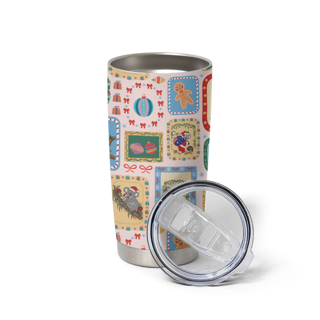 Australia Wildlife Christmas Stamp Tumbler Cup Pink Aussie Native Animal Seamless Pattern