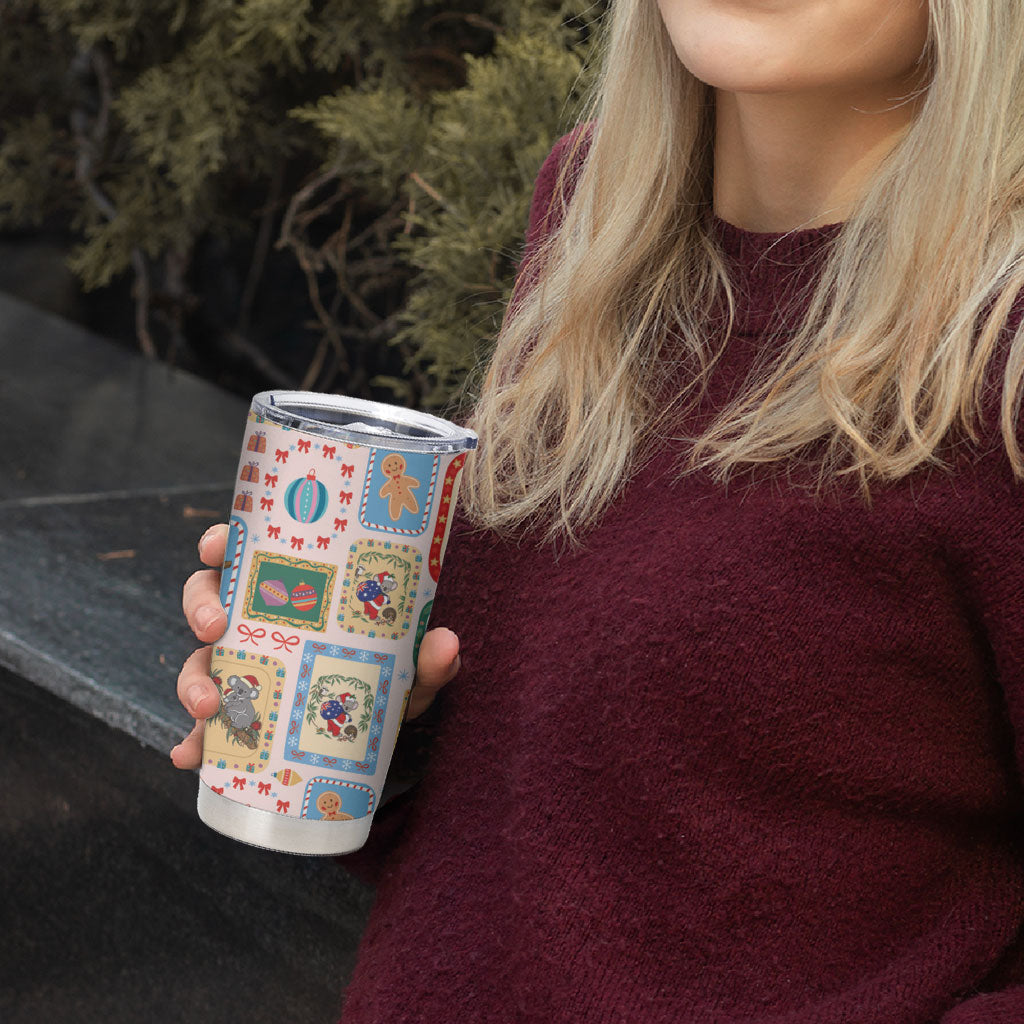 Australia Wildlife Christmas Stamp Tumbler Cup Pink Aussie Native Animal Seamless Pattern