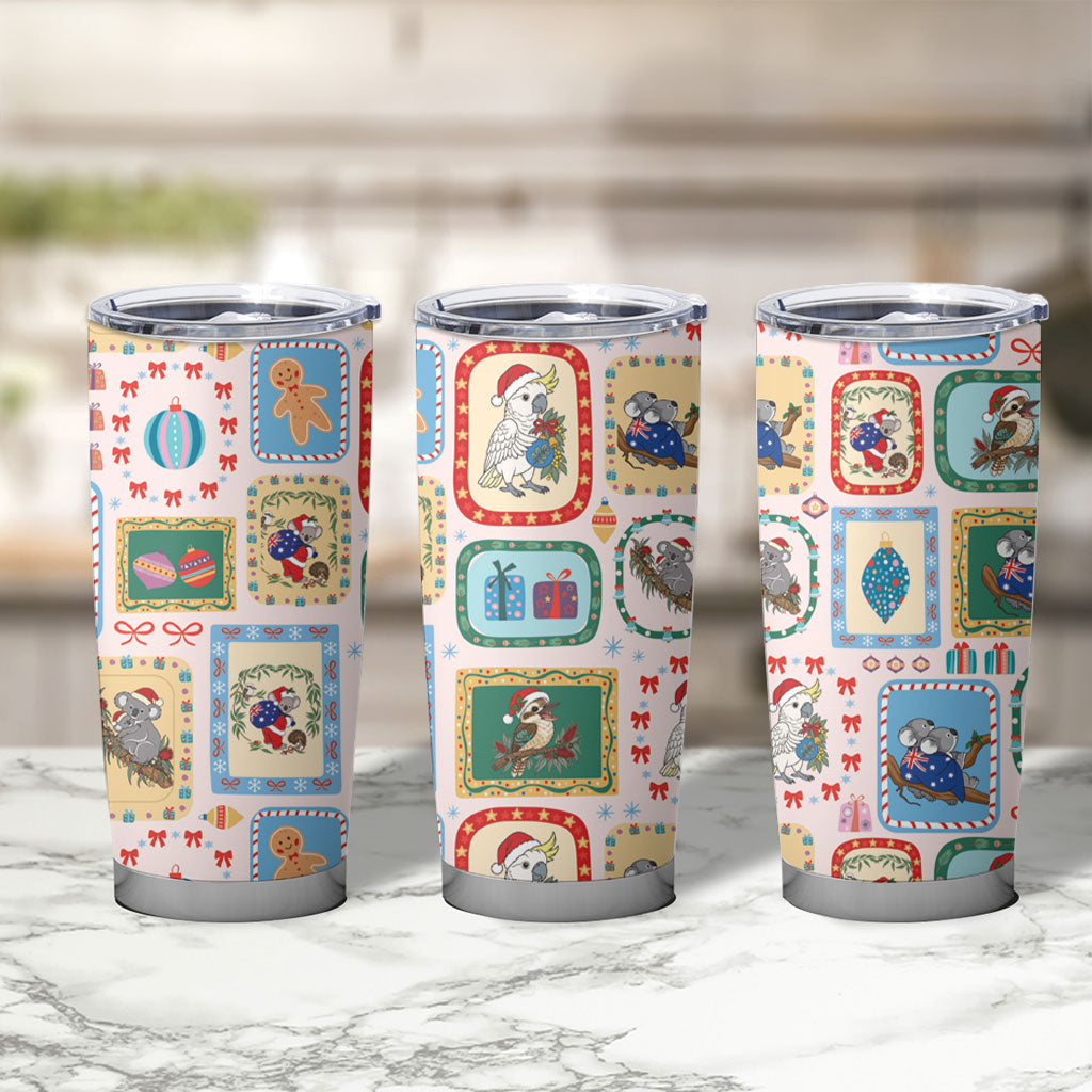 Australia Wildlife Christmas Stamp Tumbler Cup Pink Aussie Native Animal Seamless Pattern