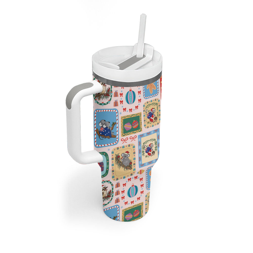 Australia Wildlife Christmas Stamp Tumbler With Handle Pink Aussie Native Animal Seamless Pattern