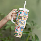 Australia Wildlife Christmas Stamp Tumbler With Handle Pink Aussie Native Animal Seamless Pattern