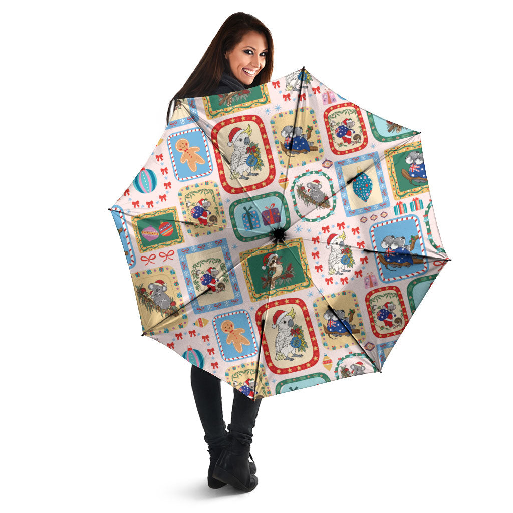 Australia Wildlife Christmas Stamp Umbrella Pink Aussie Native Animal Seamless Pattern