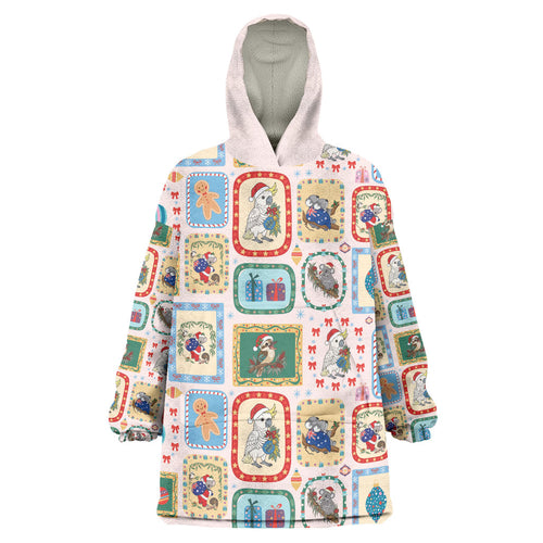 Australia Wildlife Christmas Stamp Wearable Blanket Hoodie Pink Aussie Native Animal Seamless Pattern