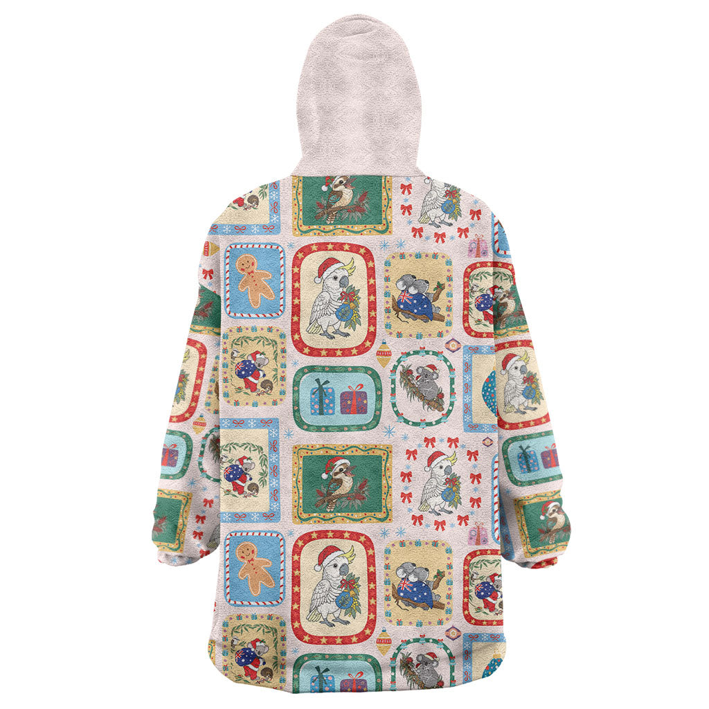 Australia Wildlife Christmas Stamp Wearable Blanket Hoodie Pink Aussie Native Animal Seamless Pattern