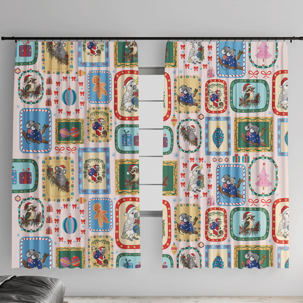 Australia Wildlife Christmas Stamp Window Curtain Pink Aussie Native Animal Seamless Pattern