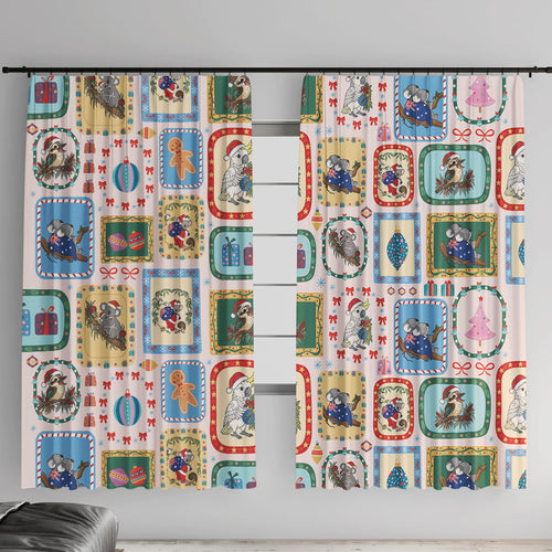 Australia Wildlife Christmas Stamp Window Curtain Pink Aussie Native Animal Seamless Pattern