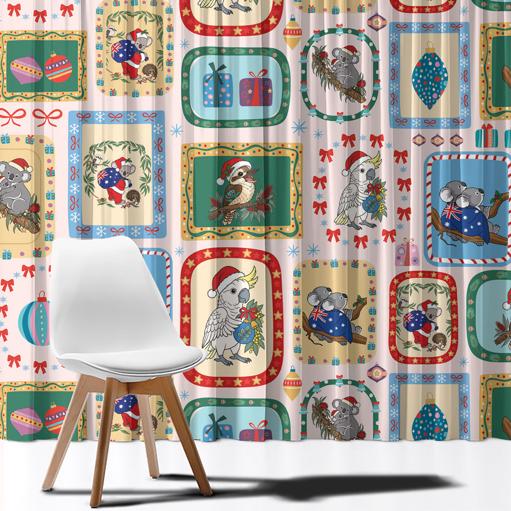 Australia Wildlife Christmas Stamp Window Curtain Pink Aussie Native Animal Seamless Pattern