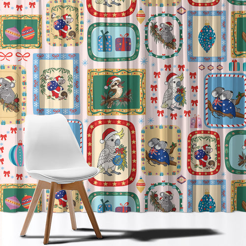 Australia Wildlife Christmas Stamp Window Curtain Pink Aussie Native Animal Seamless Pattern