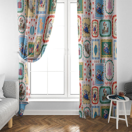 Australia Wildlife Christmas Stamp Window Curtain Pink Aussie Native Animal Seamless Pattern