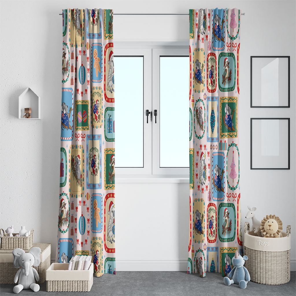 Australia Wildlife Christmas Stamp Window Curtain Pink Aussie Native Animal Seamless Pattern