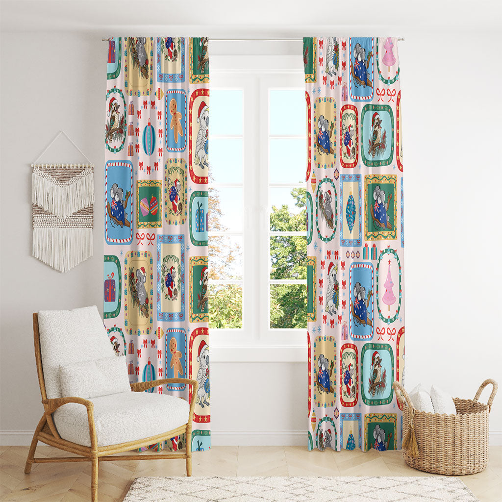 Australia Wildlife Christmas Stamp Window Curtain Pink Aussie Native Animal Seamless Pattern