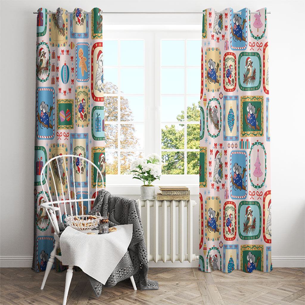 Australia Wildlife Christmas Stamp Window Curtain Pink Aussie Native Animal Seamless Pattern