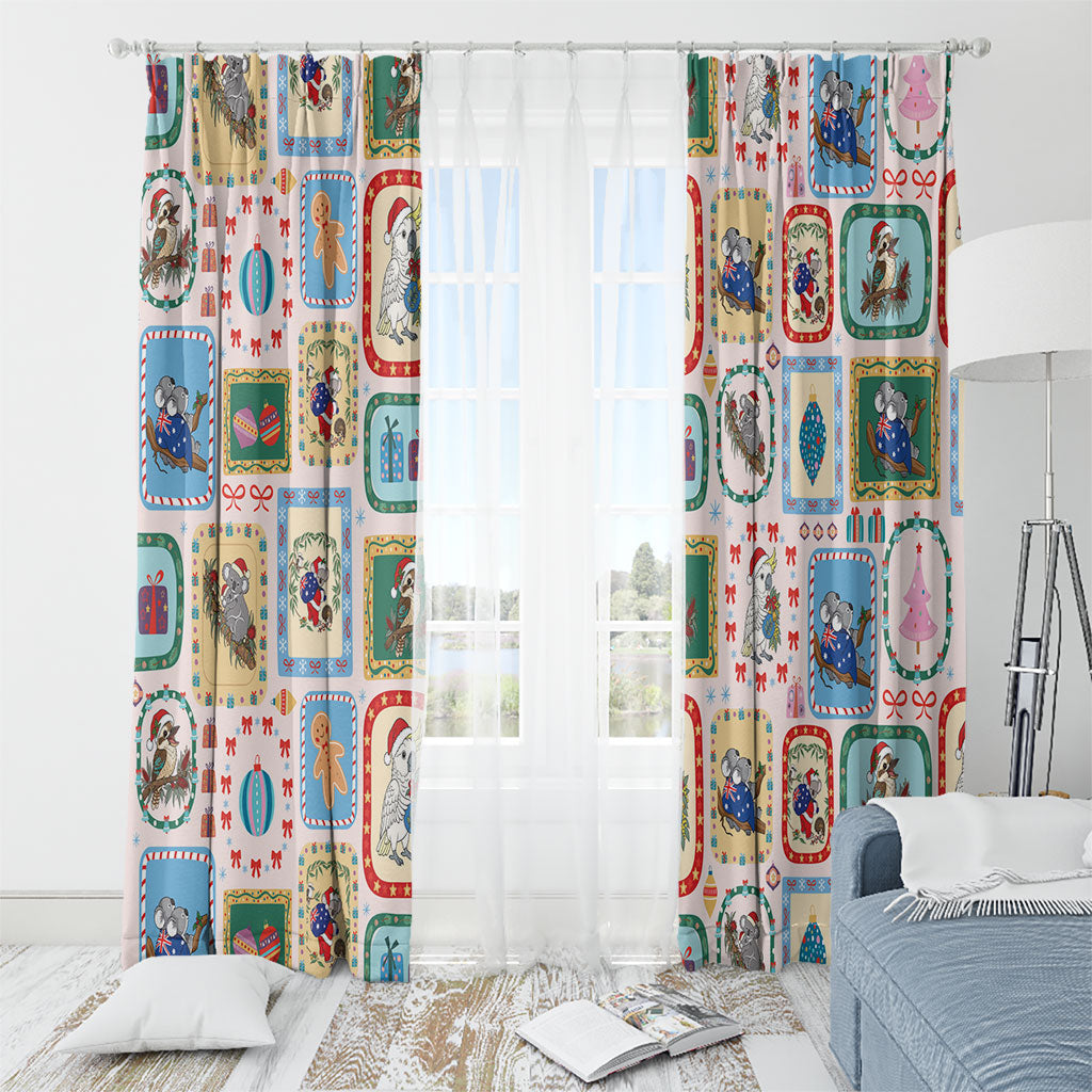 Australia Wildlife Christmas Stamp Window Curtain Pink Aussie Native Animal Seamless Pattern
