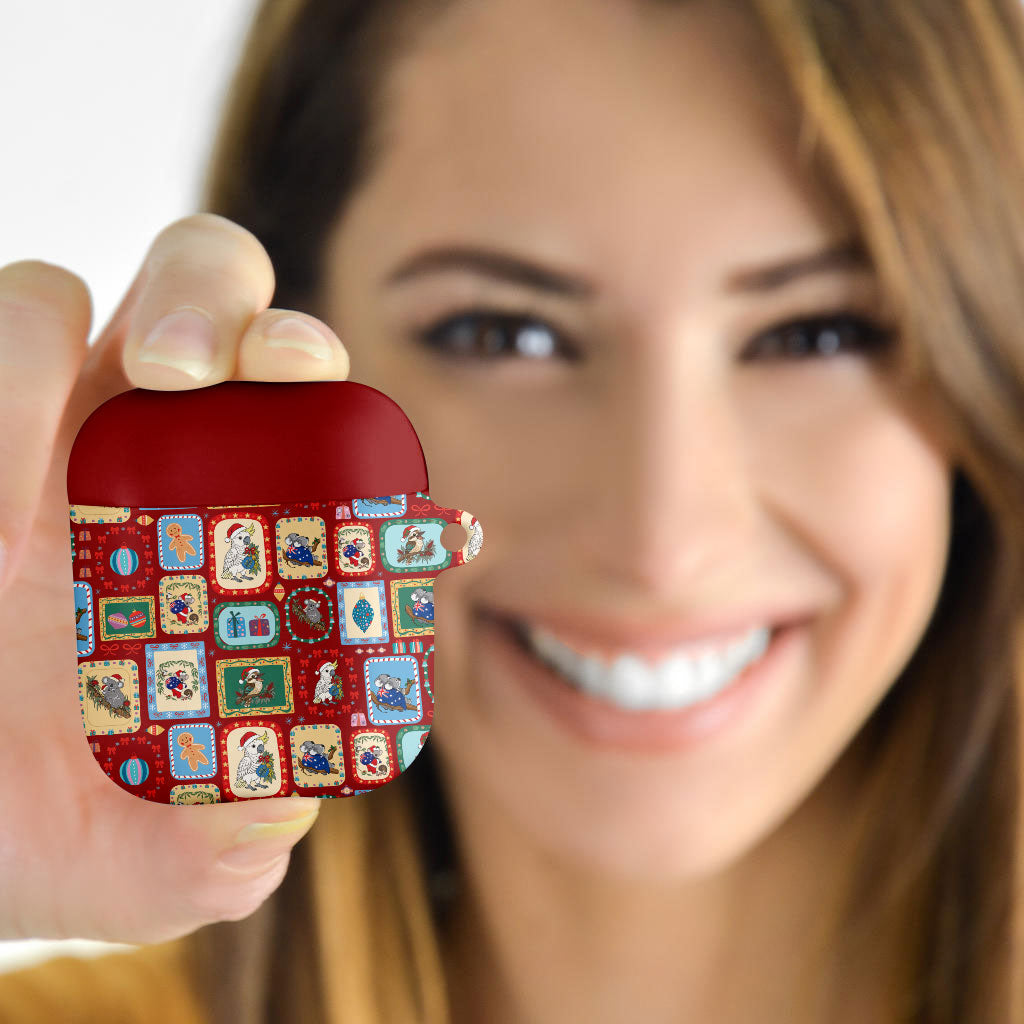 Australia Wildlife Christmas Stamp AirPods Case Red Aussie Native Animal Seamless Pattern