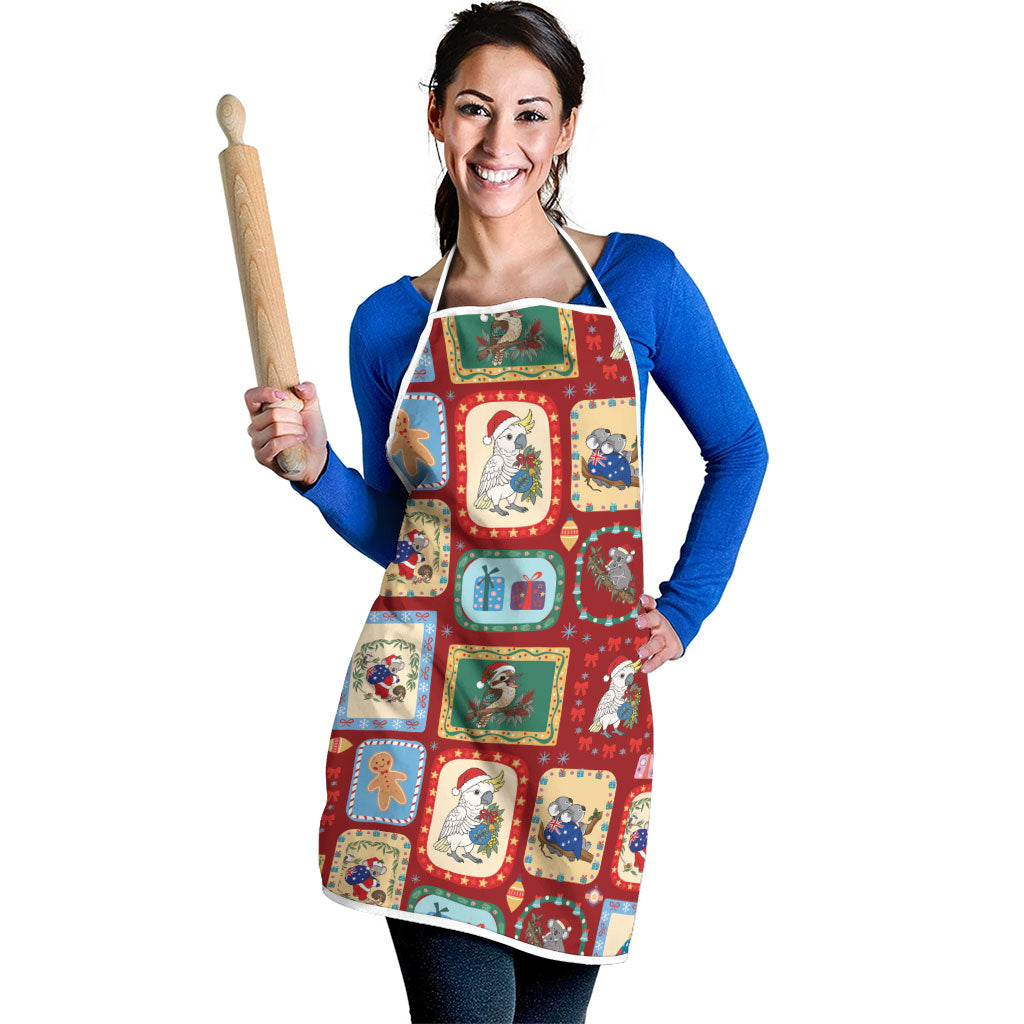 Australia Wildlife Christmas Stamp Apron Red Aussie Native Animal Seamless Pattern