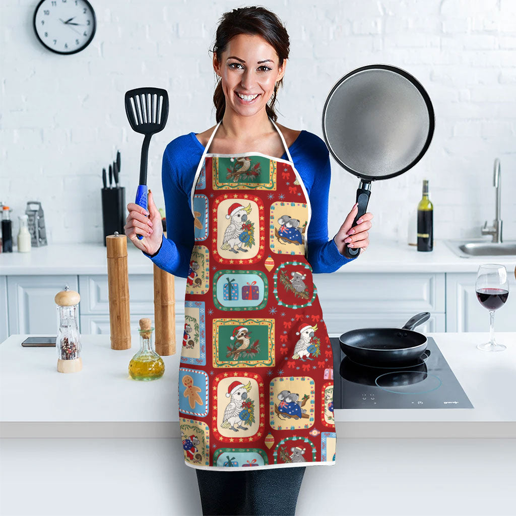 Australia Wildlife Christmas Stamp Apron Red Aussie Native Animal Seamless Pattern
