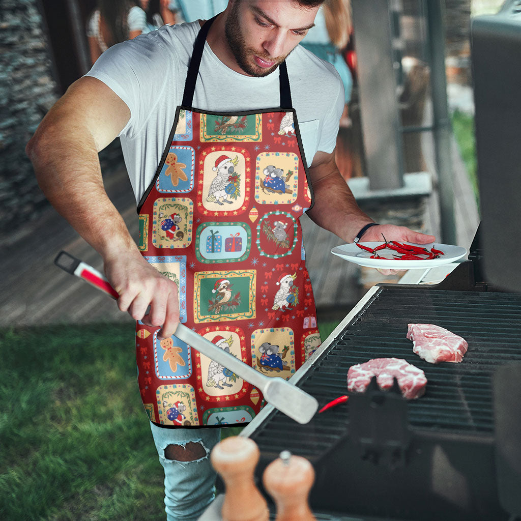Australia Wildlife Christmas Stamp Apron Red Aussie Native Animal Seamless Pattern