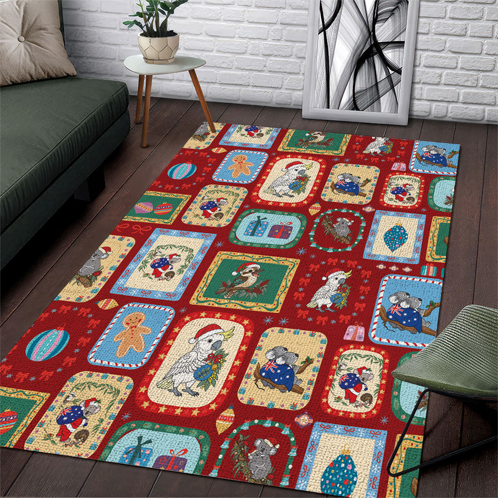 Australia Wildlife Christmas Stamp Area Rug Red Aussie Native Animal Seamless Pattern