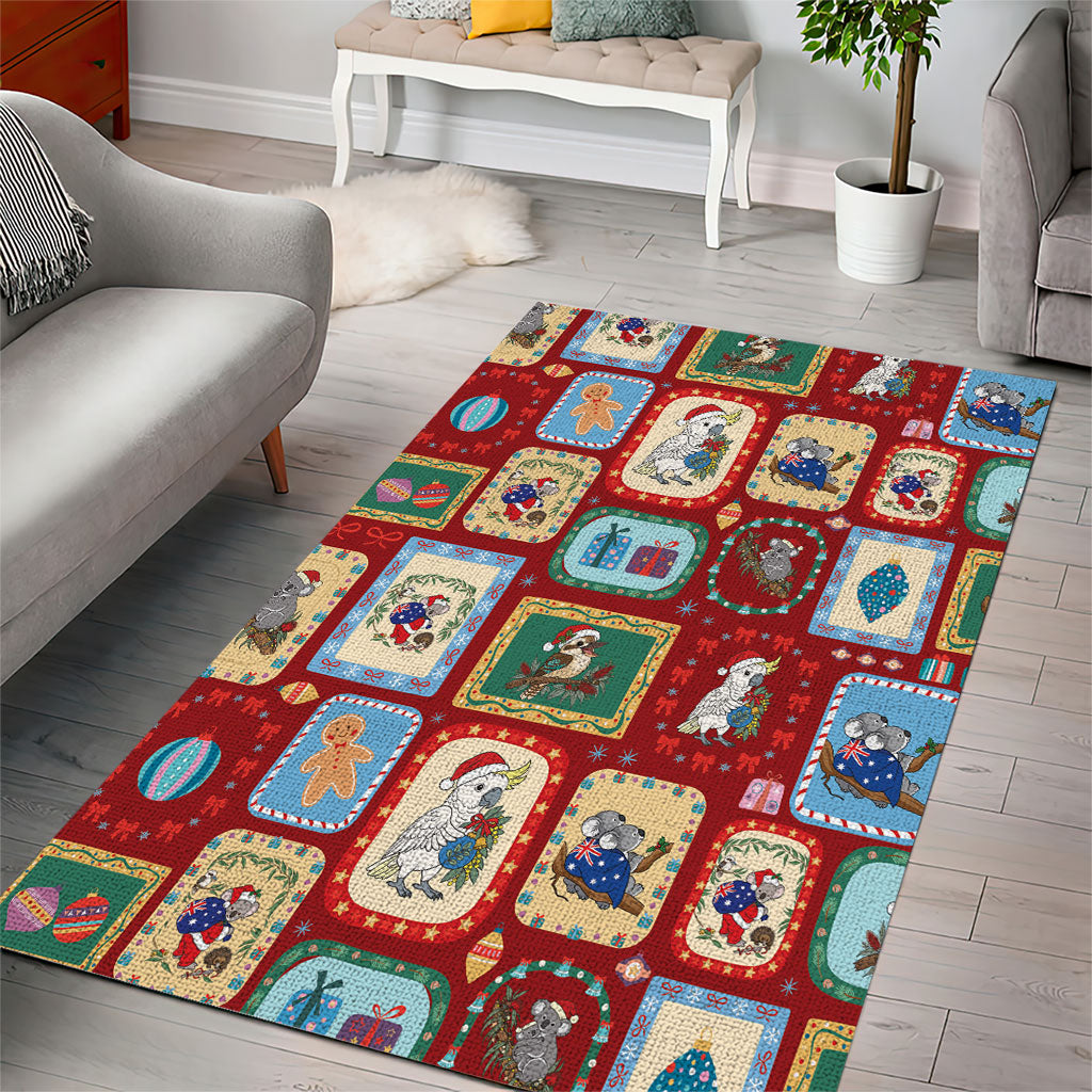 Australia Wildlife Christmas Stamp Area Rug Red Aussie Native Animal Seamless Pattern
