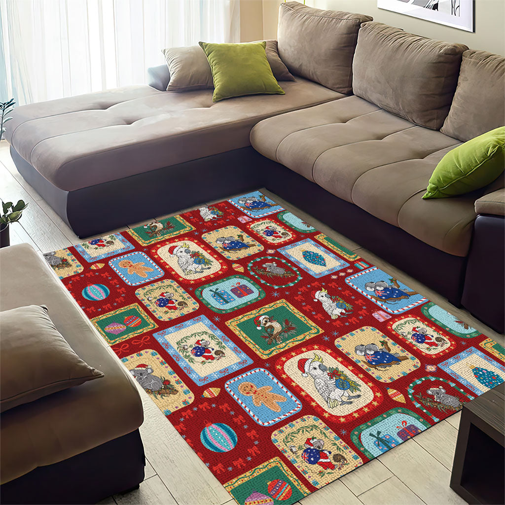 Australia Wildlife Christmas Stamp Area Rug Red Aussie Native Animal Seamless Pattern