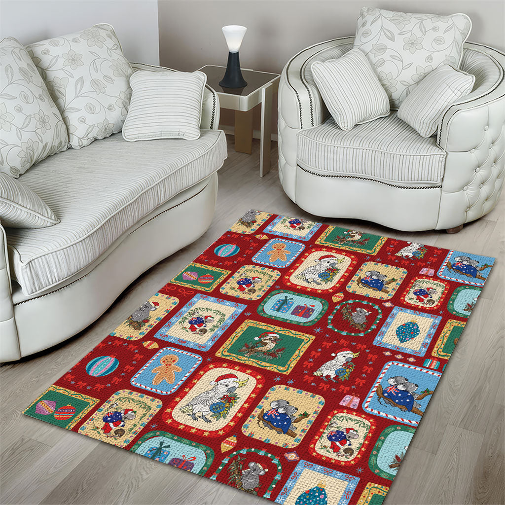 Australia Wildlife Christmas Stamp Area Rug Red Aussie Native Animal Seamless Pattern