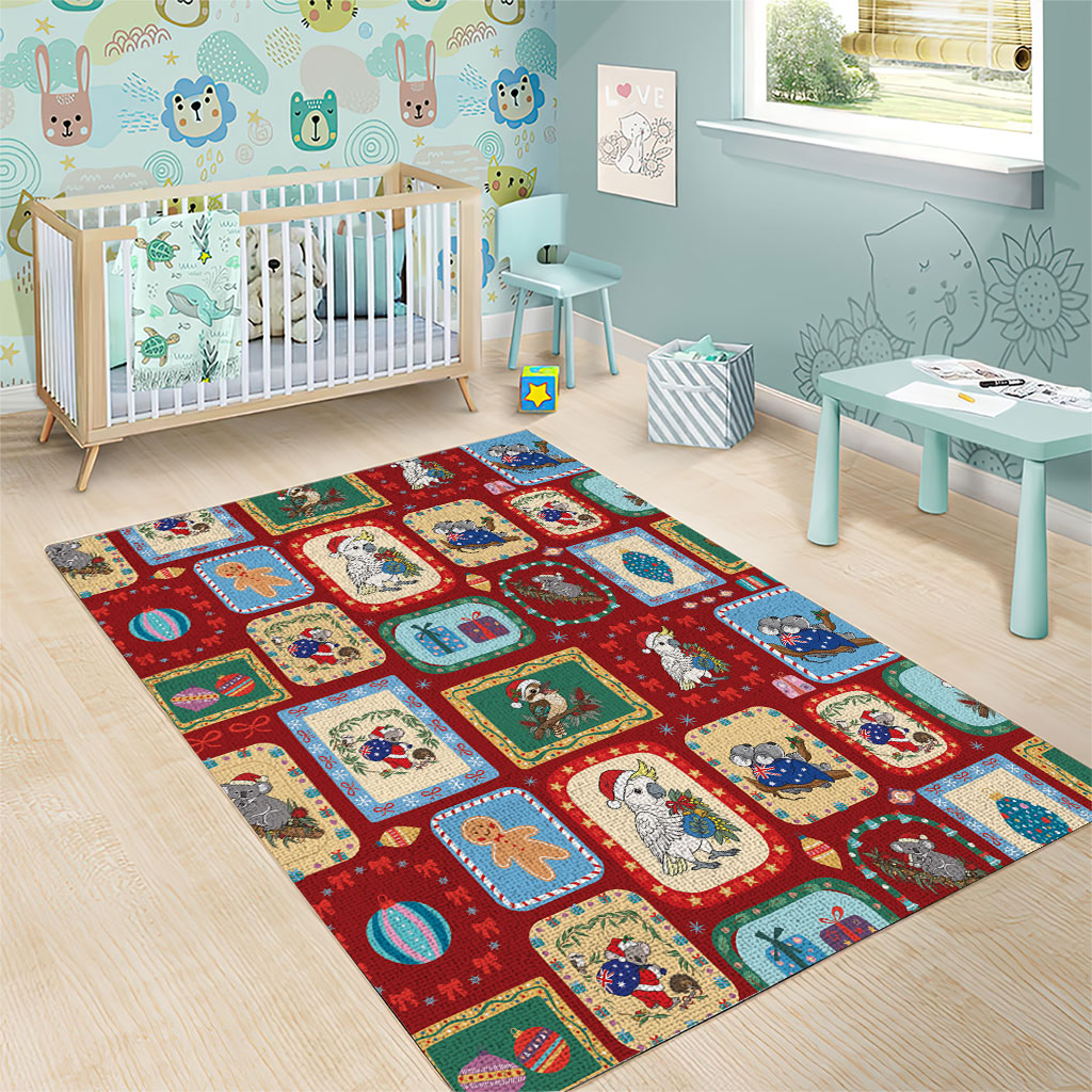 Australia Wildlife Christmas Stamp Area Rug Red Aussie Native Animal Seamless Pattern