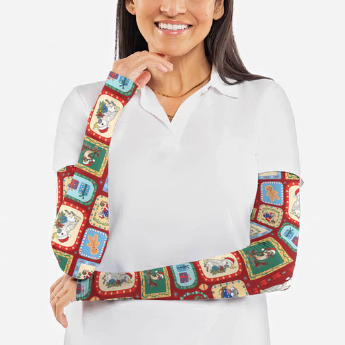 Australia Wildlife Christmas Stamp Arm Sleeves Red Aussie Native Animal Seamless Pattern