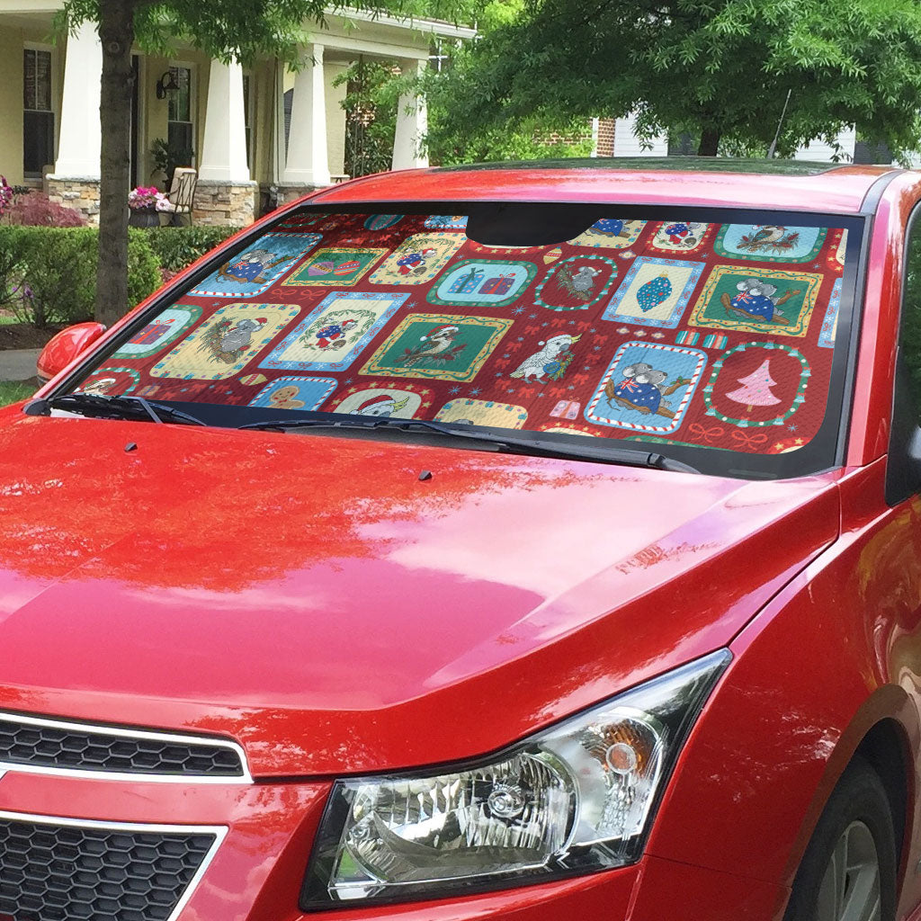 Australia Wildlife Christmas Stamp Auto Sun Shade Red Aussie Native Animal Seamless Pattern