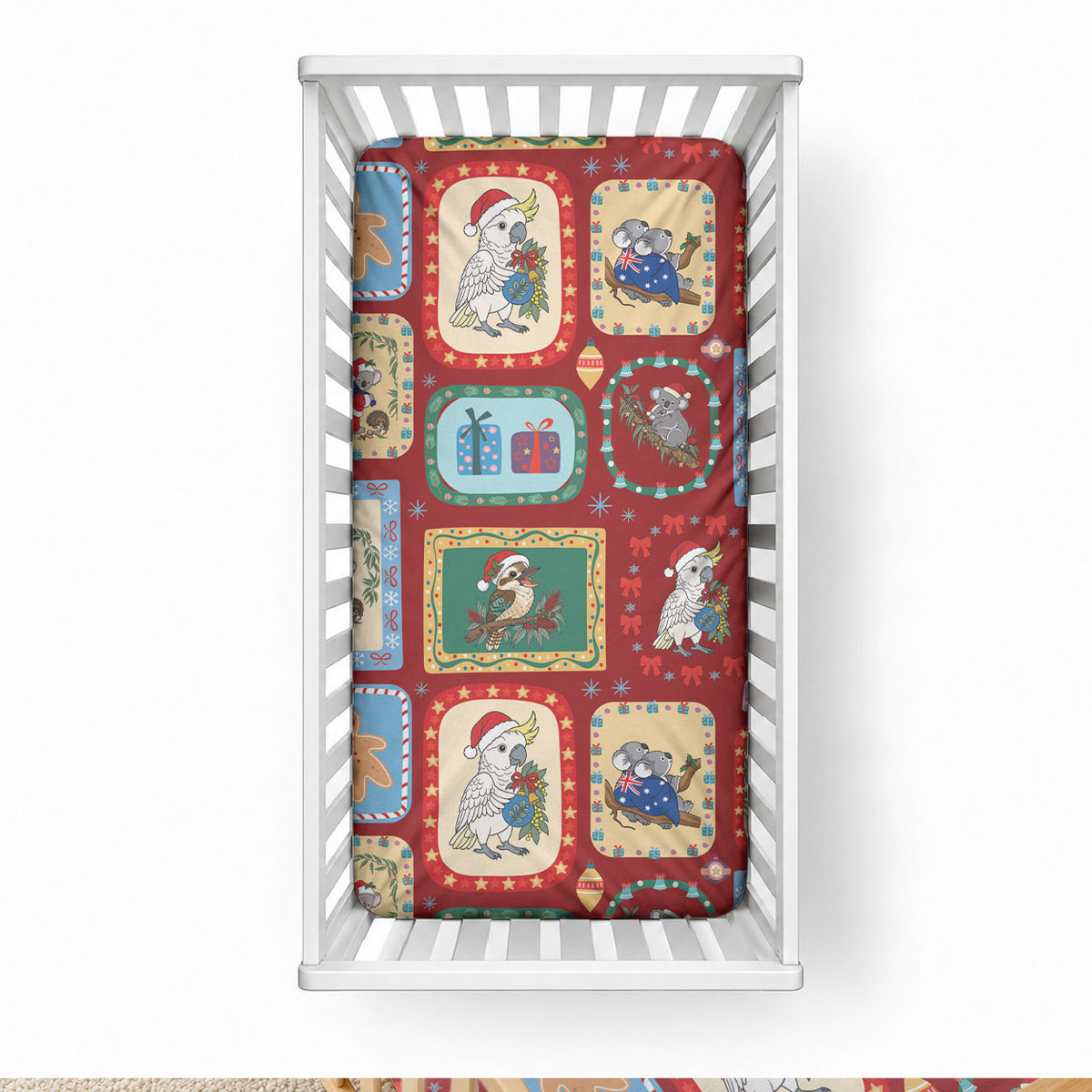 Australia Wildlife Christmas Stamp Baby Bed Cover Red Aussie Native Animal Seamless Pattern