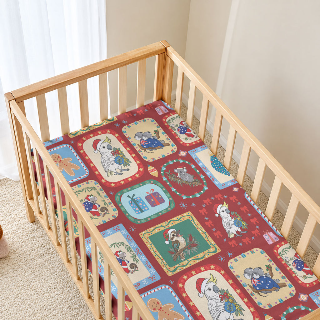Australia Wildlife Christmas Stamp Baby Bed Cover Red Aussie Native Animal Seamless Pattern