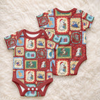 Australia Wildlife Christmas Stamp Baby Onesie Red Aussie Native Animal Seamless Pattern