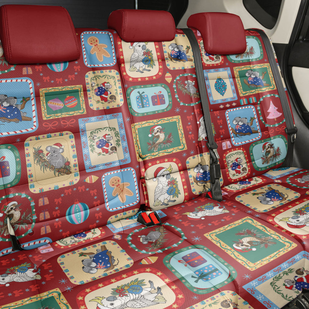 Australia Wildlife Christmas Stamp Back Car Seat Cover Red Aussie Native Animal Seamless Pattern