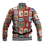 Australia Wildlife Christmas Stamp Baseball Jacket Red Aussie Native Animal Seamless Pattern