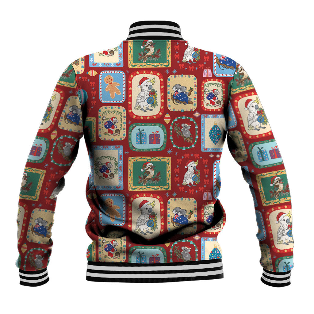 Australia Wildlife Christmas Stamp Baseball Jacket Red Aussie Native Animal Seamless Pattern