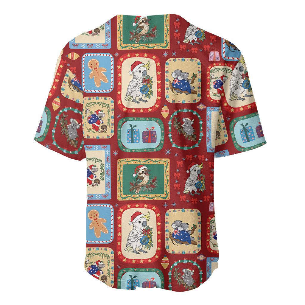 Australia Wildlife Christmas Stamp Baseball Jersey Red Aussie Native Animal Seamless Pattern