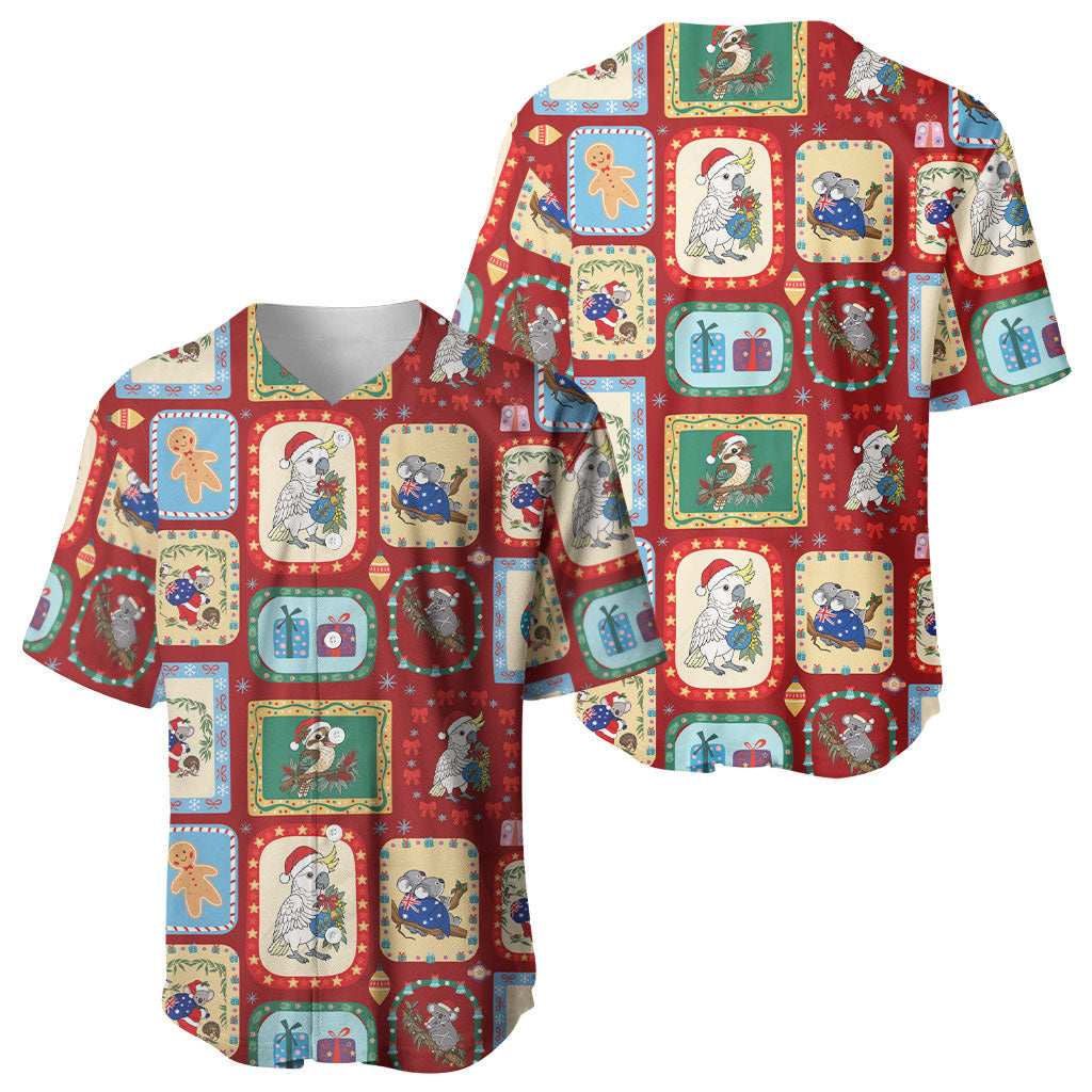 Australia Wildlife Christmas Stamp Baseball Jersey Red Aussie Native Animal Seamless Pattern