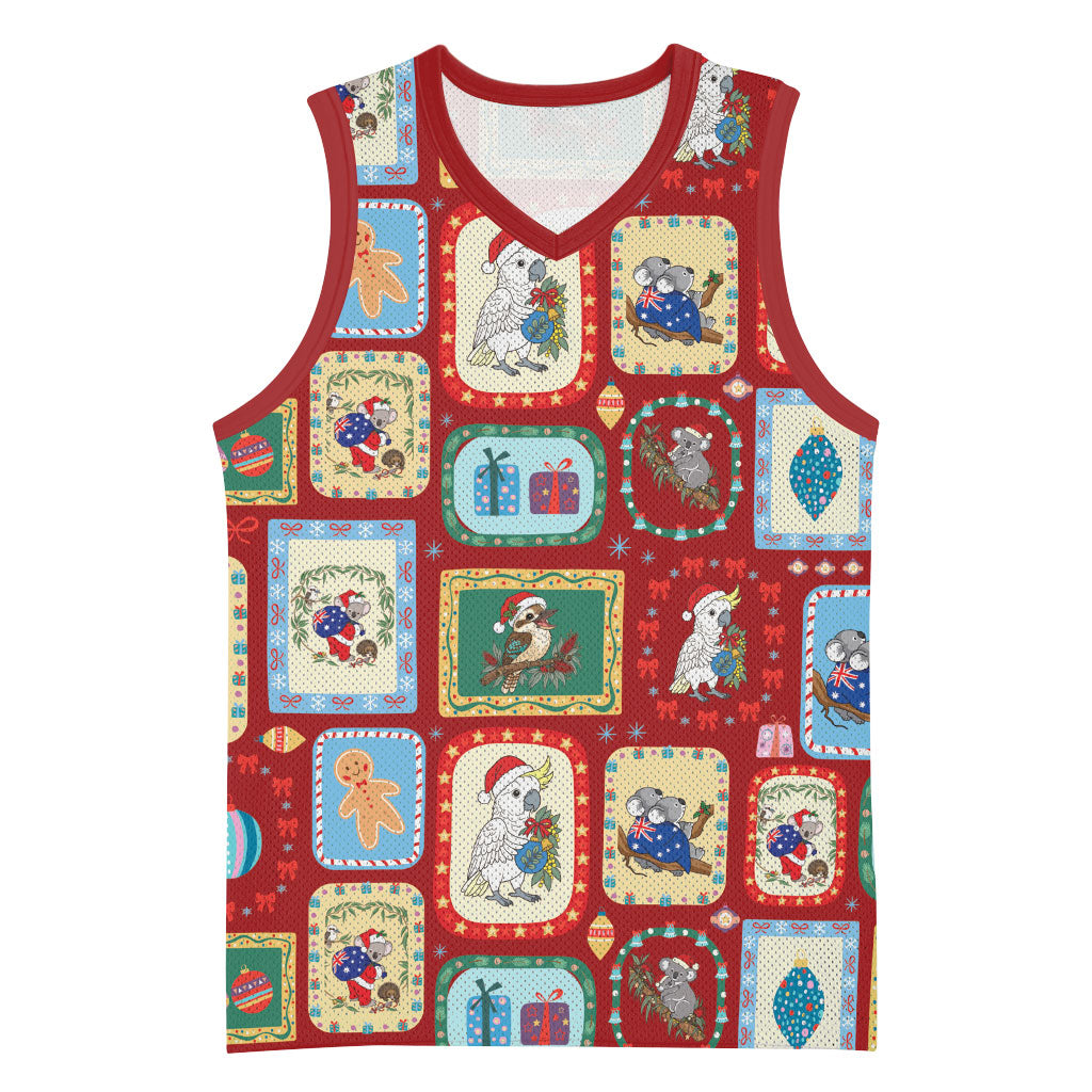 Australia Wildlife Christmas Stamp Basketball Jersey Red Aussie Native Animal Seamless Pattern