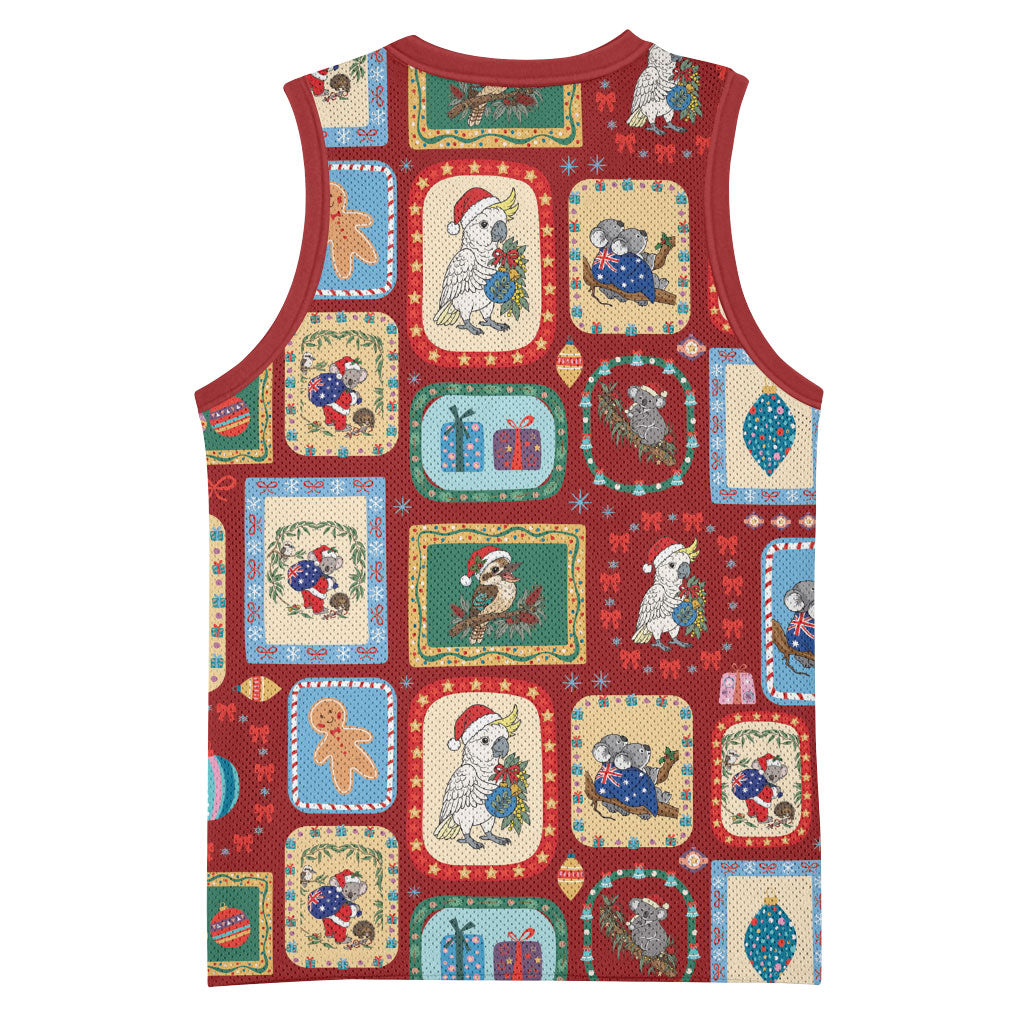 Australia Wildlife Christmas Stamp Basketball Jersey Red Aussie Native Animal Seamless Pattern