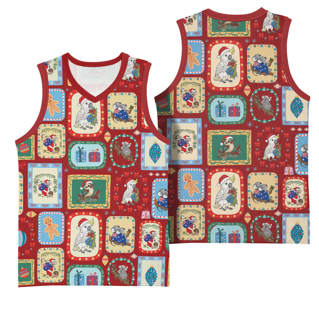 Australia Wildlife Christmas Stamp Basketball Jersey Red Aussie Native Animal Seamless Pattern