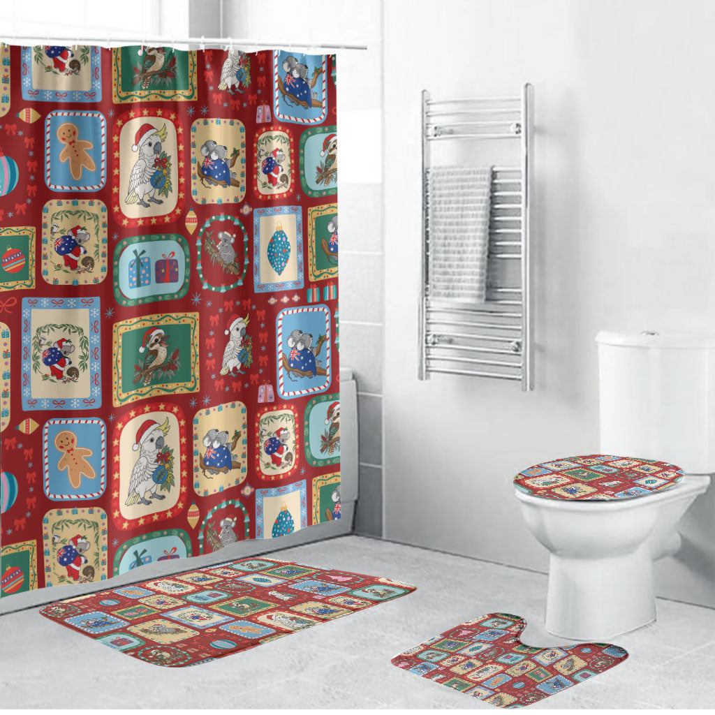 Australia Wildlife Christmas Stamp Bathroom Set Red Aussie Native Animal Seamless Pattern