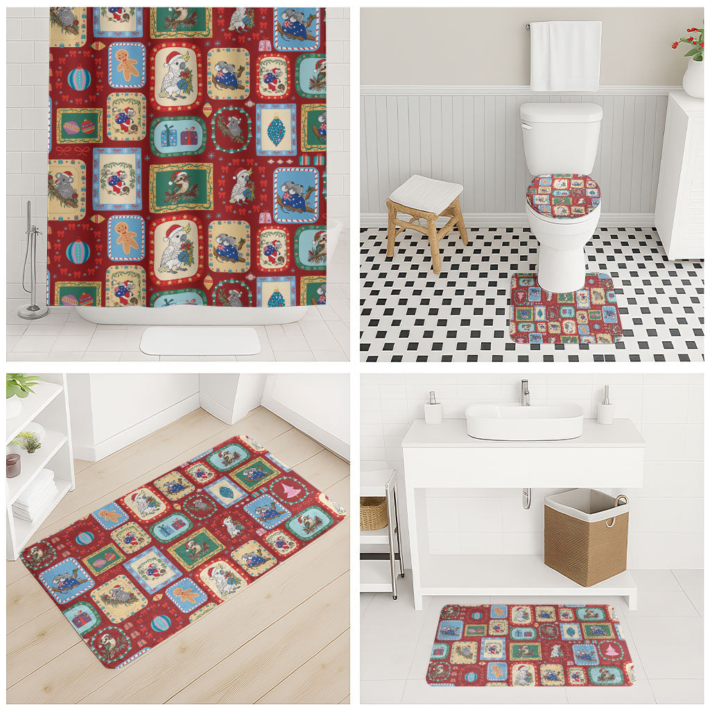Australia Wildlife Christmas Stamp Bathroom Set Red Aussie Native Animal Seamless Pattern