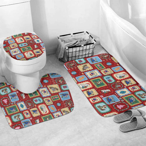 Australia Wildlife Christmas Stamp Bathroom Set Red Aussie Native Animal Seamless Pattern