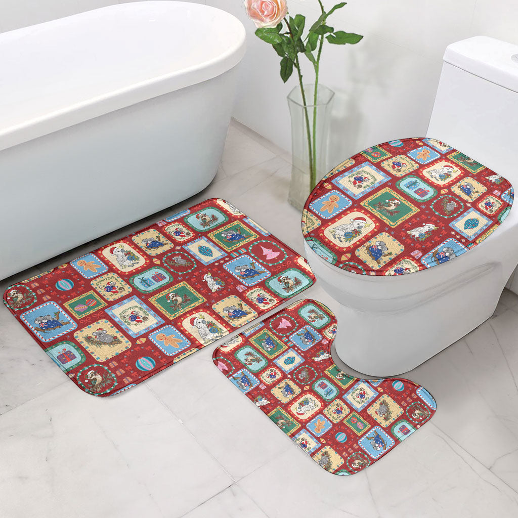 Australia Wildlife Christmas Stamp Bathroom Set Red Aussie Native Animal Seamless Pattern